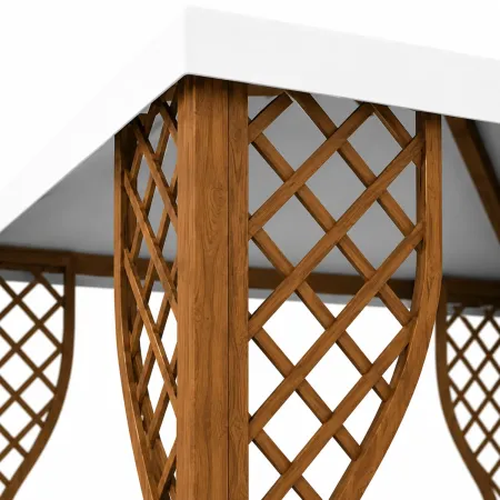 Gazebo in Legno Impregnato 3x3 m Noce Copertura in PVC Bianco Giardino