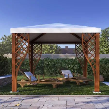 Gazebo in Legno Impregnato 3x3 m Noce Copertura in PVC Bianco Giardino
