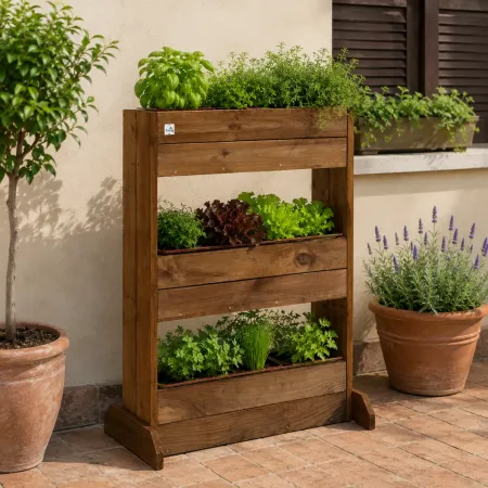 Fioriera in Legno Impregnato con Vaschette Orto da Esterno Castagno