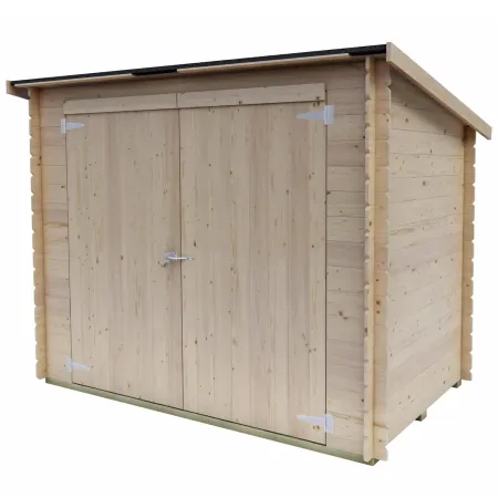Casetta in Legno Addossata 218x130 cm con Porta Doppia e Pavimento