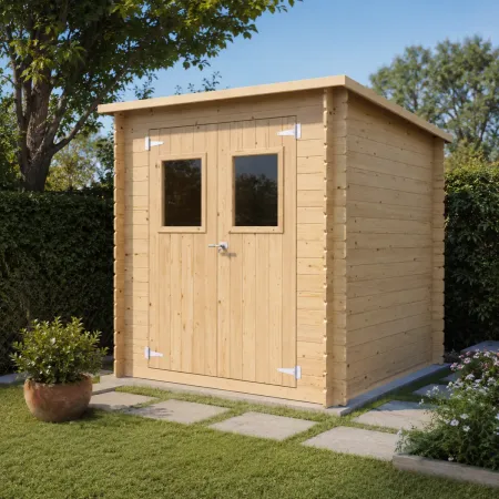 Casetta in Legno da Giardino Block House 2x2 m Doppia Porta Finestrata