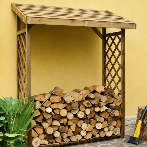 Legnaia con Griglia 162x60x20 5cm in Legno Abete Massello da Esterno