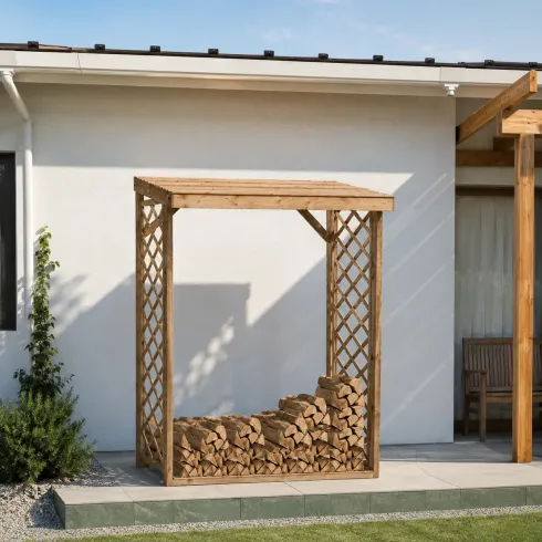 Legnaia con Griglia 162x60x20 5cm in Legno Abete Massello da Esterno
