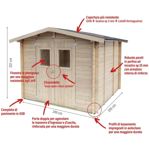 Casetta in Legno Block House 249x249 cm Impermeabile da Giardino