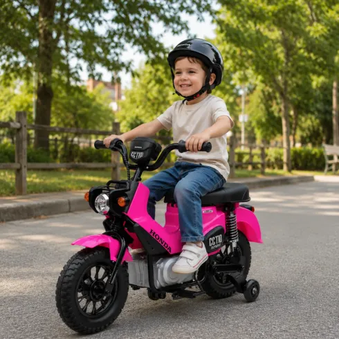 Moto Elettrica per Bambini Honda Cross Cub 110 12V Rosa Ruote Laterali
