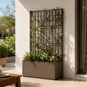 Fioriera con Spalliera Rampicanti Tortora 80x36x140 cm in Plastica 2