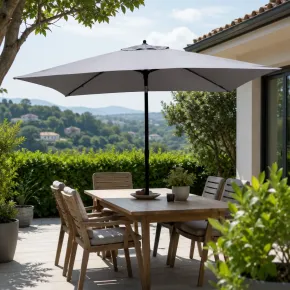 Ombrellone Rotondo Grigio 3 mt Push Up Antivento Tavolo Giardino Palo Centrale 2