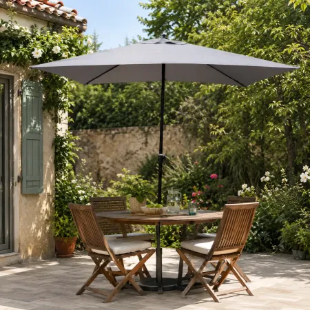 Ombrellone Rotondo Grigio 3 mt Push Up Antivento Tavolo Giardino Palo Centrale