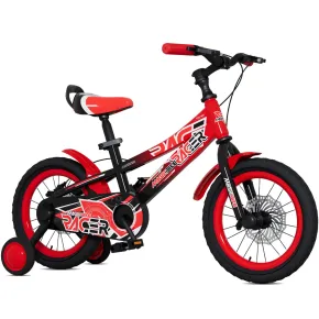 Bicicletta per Bambini 14" Rosso Rotelle Laterali con Freno a Disco