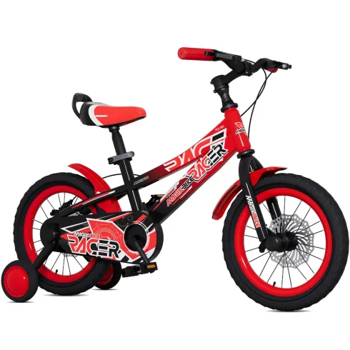 Bicicletta per Bambini 14" Rosso Rotelle Laterali con Freno a Disco