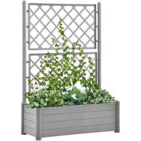 Fioriera con Spalliera Grigliata per Rampicanti Grigio 100x43x142 cm 2