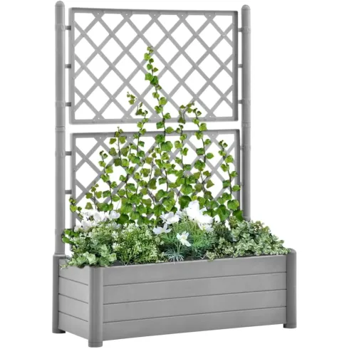 Fioriera con Spalliera Grigliata per Rampicanti Grigio 100x43x142 cm