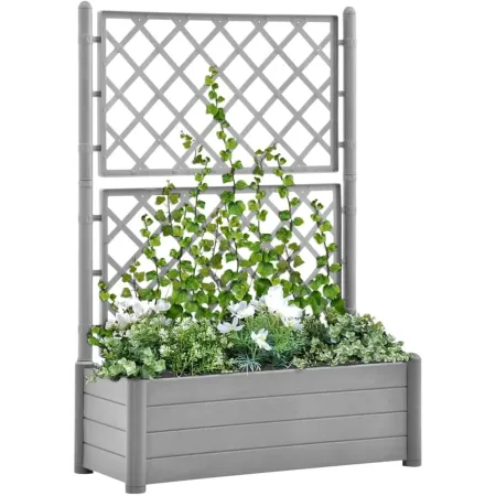 Fioriera con Spalliera Grigliata per Rampicanti Grigio 100x43x142 cm