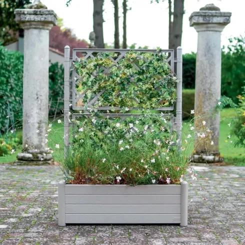 Fioriera con Spalliera Grigliata per Rampicanti Grigio 100x43x142 cm