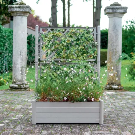Fioriera con Spalliera Grigliata per Rampicanti Grigio 100x43x142 cm