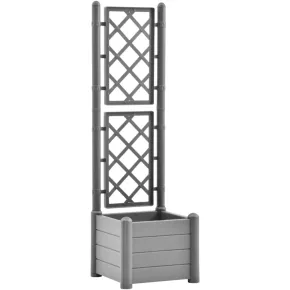 Fioriera con Spalliera Grigliata per Rampicanti Grigio 43x43x142 cm