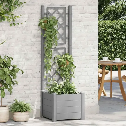 Fioriera con Spalliera Grigliata per Rampicanti Grigio 43x43x142 cm