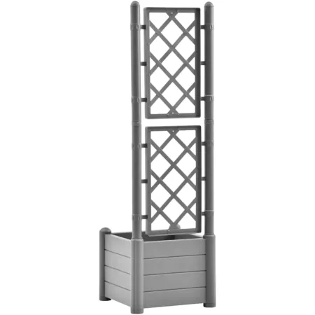 Fioriera con Spalliera Grigliata per Rampicanti Grigio 43x43x142 cm