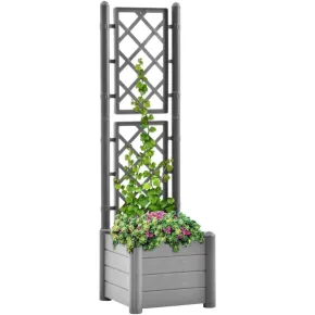 Fioriera con Spalliera Grigliata per Rampicanti Grigio 43x43x142 cm 2