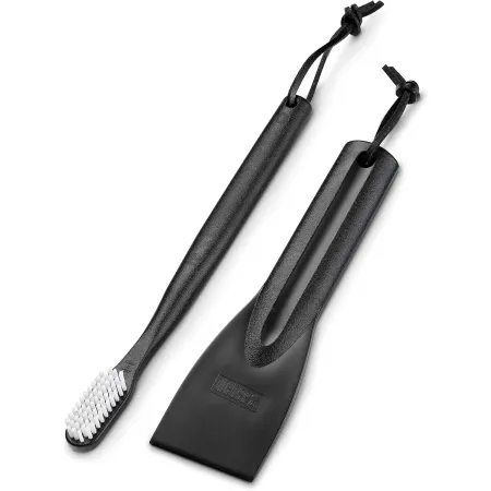 Set 2 Accessori Pulizia per Barbecue Spazzola Raschietto con Gancio