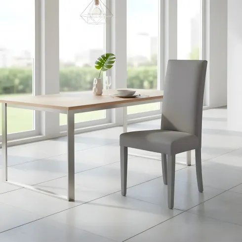 Set 2 Sedie da Pranzo in Legno Grigio Fumo in Tessuto Antimacchia