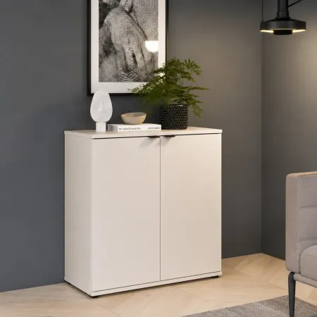 Mobile per Soggiorno Multiuso 2 Ante Beige Credenza Salvaspazio