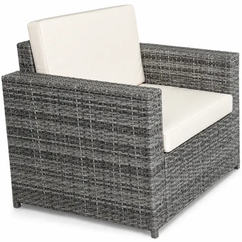 Salotto Giardino Grigio Effetto Rattan Divano Poltrone Tavolo Cuscini