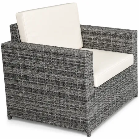 Salotto Giardino Grigio Effetto Rattan Divano Poltrone Tavolo Cuscini