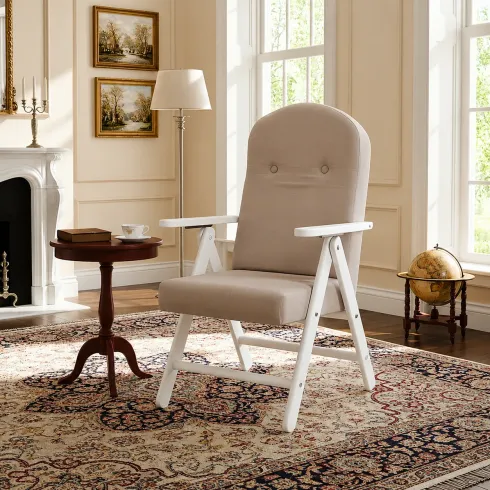 Poltrona Reclinabile con Braccioli Beige in Legno Bianco 4 Posizioni