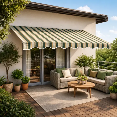 Tenda da Sole Avvolgibile Barra Quadra 250x200 cm Verde Bianco