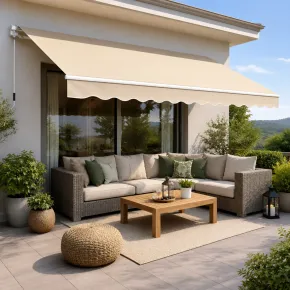 Tenda da Sole Avvolgibile a Barra Quadra 250x200 cm Beige da Esterno 2