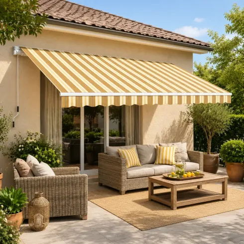 Tenda da Sole Avvolgibile a Barra Quadra 250x200 cm Beige Rigato