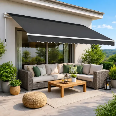 Tenda da Sole Avvolgibile a Barra Quadra 400x250 cm Antracite Esterno