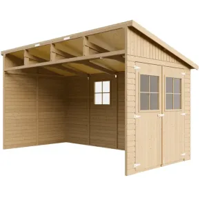 Casetta da Giardino 2x4 m in Legno 17 mm Addossata Aperta con Pavimento