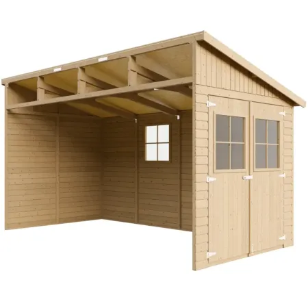 Casetta da Giardino 2x4 m in Legno 17 mm Addossata Aperta con Pavimento