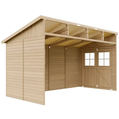 Casetta da Giardino 2x4 m in Legno 17 mm Addossata Aperta con Pavimento