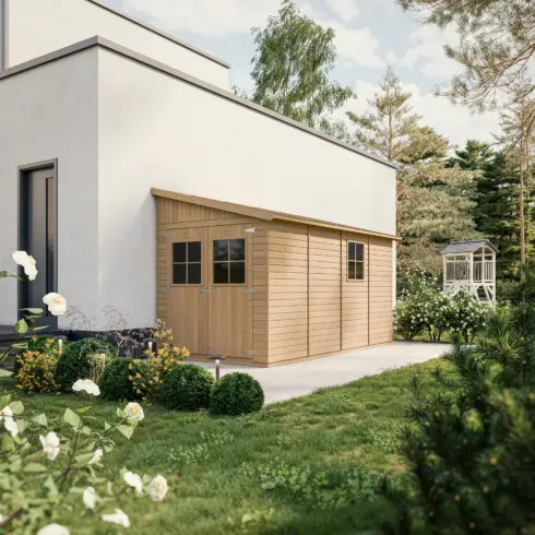 Casetta da Giardino 2x4 m in Legno 17 mm Addossata Aperta con Pavimento