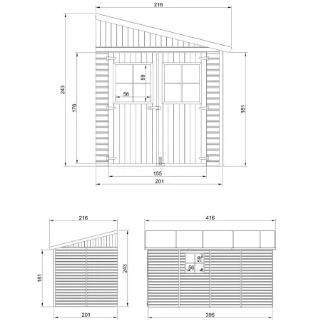 Casetta da Giardino 2x4 m in Legno 17 mm Addossata Aperta con Pavimento