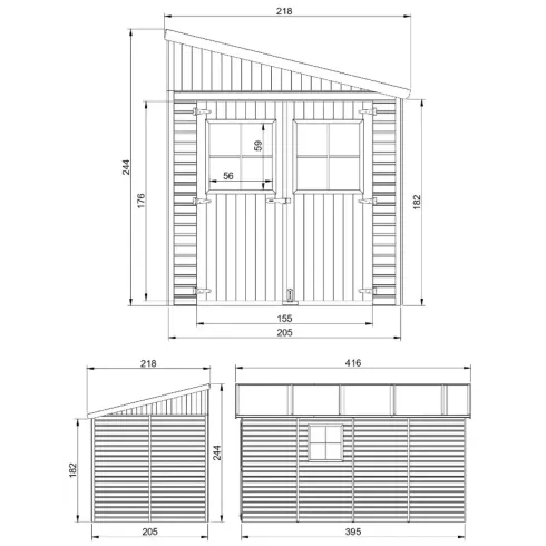 Casetta da Giardino Addossata 2x4 m in Legno 17 mm Porte con Finestre