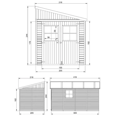 Casetta da Giardino Addossata 2x4 m in Legno 17 mm Porte con Finestre