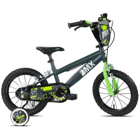 Bicicletta BMX per Bambini 14" Verde con Rotelle Removibili Borraccia
