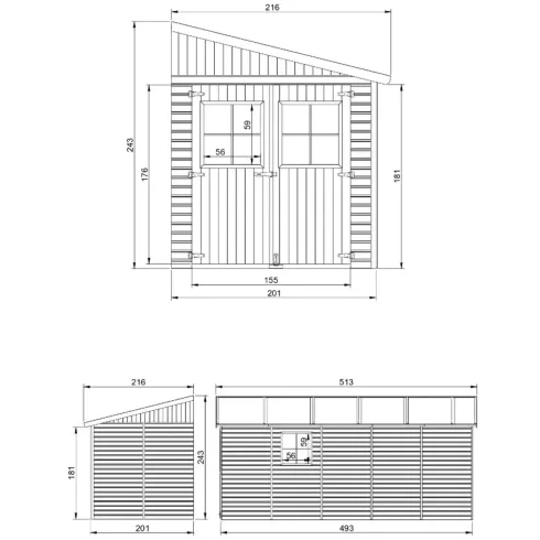 Casetta in Legno 17 mm da Giardino 2x5 m con Pavimento Addossata 10 m2