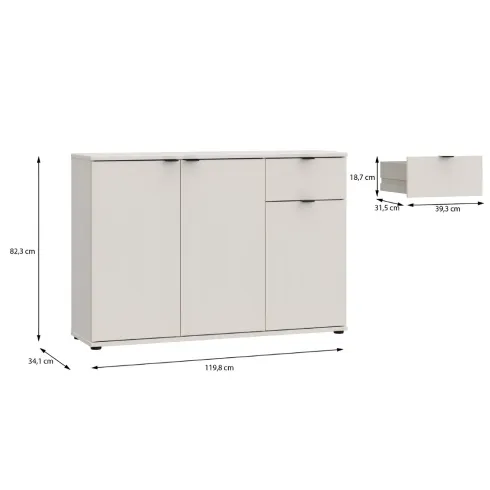 Madia 3 Ante 1 Cassetto Credenza Salvaspazio Beige Cashmere Soggiorno