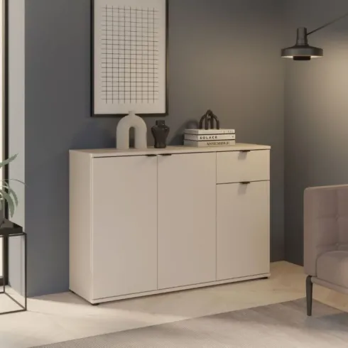 Madia 3 Ante 1 Cassetto Credenza Salvaspazio Beige Cashmere Soggiorno