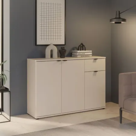 Madia 3 Ante 1 Cassetto Credenza Salvaspazio Beige Cashmere Soggiorno