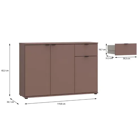 Madia 3 Ante 1 Cassetto Credenza Salvaspazio Terracotta per Soggiorno
