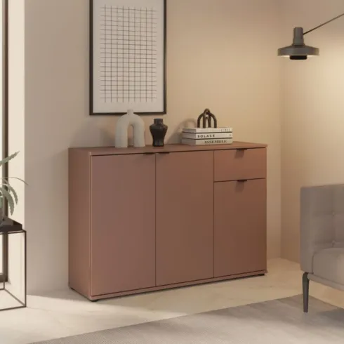 Madia 3 Ante 1 Cassetto Credenza Salvaspazio Terracotta per Soggiorno