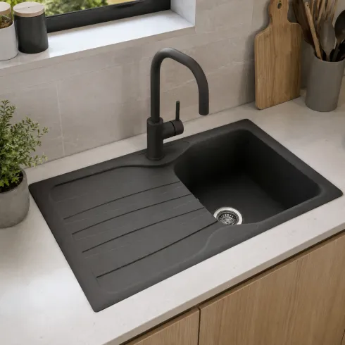 Lavello Cucina 1 Vasca con Gocciolatoio Reversibile Fragranite Grafite