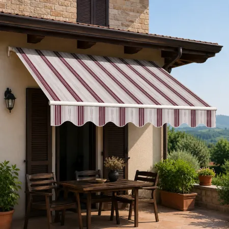 Tenda da Sole 4x3 m Rigata Bordeaux a Barra Quadra con Bracci a Catena