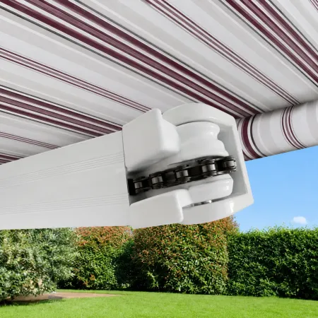 Tenda da Sole 4x3 m Rigata Bordeaux a Barra Quadra con Bracci a Catena